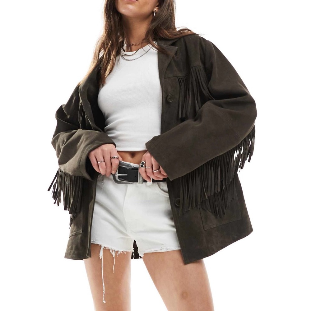 ASOS Brown Utility Jacket with Fringe Details